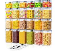 Storivo Food storage Lot de 24 boîtes de conservation hermétiques avec couvercle, organisateur de cuisine pour farine, sucre, céréales, etc., avec étiquettes et marqueurs, pour cuisine et
