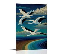 Stork Flying Over The Sea - Yayoi Kusama Poster décoratif sur toile - Art mural pour salon, chambre à coucher, art mural - Impression d'image moderne - Décoration de chambre familiale - 30 x 45 cm
