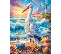 Stork on A Plage tropicale au coucher du soleil 300 Pièces Puzzle Débutant En Carton Haute Densité Faune sauvage et animaux de compagnie Facile Apprentissage Anti-Stress Passe-Temps Cadeau Fête Des Mè