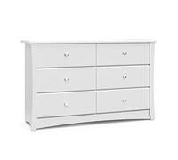 Storkcraft Commode double à 6 tiroirs Crescent (blanc) - Certifiée Greenguard Gold - Commode pour chambre d'enfant
