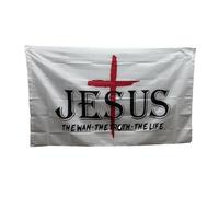 Stormflag Jésus-Christ, la vraie chose, le chemin, la vérité, la vie, 90 x 150 cm, polyester 90 g cousu avec des œillets à double aiguille.