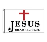 Stormflag Jesus Christ, the real thing, the way, the truth, the life, 90x150cm/3x5ft, polyester 90g avec œillets cousus avec double couture.