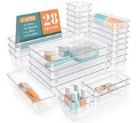 StorMiracle Lot de 28 organiseurs de tiroir en plastique transparent - 4 tailles - Pour maquillage, bijoux, ustensiles de cuisine, gadgets et accessoires de bureau