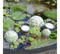 Storm's Gartenzaubereien Boule décorative flottante en céramique avec motif floral bleu en 3 tailles avec 2 photophores flottants comme décoration de étang