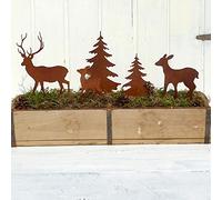 Storm's Gartenzaubereien Lot de 5 piquets de jardin décoratifs en forme de cerfs et de cerfs avec 2 sapins aspect rouille - Décoration de Noël pour bricoler - Décoration de jardin