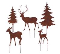 Storm's Gartenzaubereien Lot de 5 piquets de jardin décoratifs en forme de cerfs et de cerfs avec 2 sapins aspect rouille - Décoration de Noël pour bricoler - Décoration de jardin