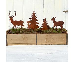Storm's Gartenzaubereien Lot de 5 piquets de jardin décoratifs en forme de cerfs et de cerfs avec 2 sapins aspect rouille - Décoration de Noël pour bricoler - Décoration de jardin