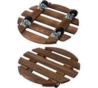 Stormshopping Lot de 2 supports de plantes roulants en bois de 30 cm avec 2 roulettes verrouillables à 360°, pour intérieur et extérieur sur patio/pot de fleurs/pots de plantes grasses