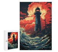 Stormy Lighthouse Puzzle Artistique en Bois, 1000 PCS - Décoration du Nouvel an, avec Une Image Décorative Une Fois Terminé