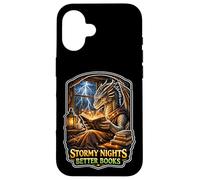 Stormy Night Cozy Dragon lisant Une créature Fantastique Coque pour iPhone 16