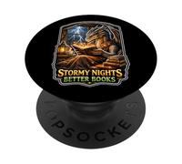 Stormy Night Cozy Dragon lisant Une créature Fantastique PopSockets PopGrip Adhésif