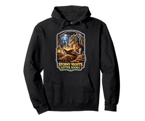 Stormy Night Cozy Dragon lisant Une créature Fantastique Sweat à Capuche