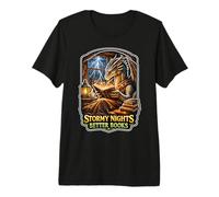 Stormy Night Cozy Dragon lisant Une créature Fantastique T-Shirt Haut de Gamme