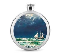 Stormy Waves - Flasque vintage en forme de voilier pour liqueur, bouteille en acier inoxydable, étanche et portable pour extérieur, camping, voyage, cadeaux