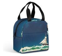 Stormy Waves Sac à déjeuner vintage à motif voilier pour homme et femme, sac fourre-tout isotherme portable avec poignée, étanche, réutilisable, pour le travail, le pique-nique, les voyages
