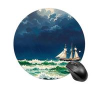 Stormy Waves Tapis de souris rond vintage Motif voilier Glisse Extra Densité Portable Confortable pour bureau, maison, bureau 20 x 20 cm