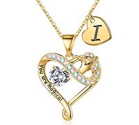 STORUP Cadeau licorne pour filles, plaqué or 14 carats avec pendentif en forme de cœur coloré en oxyde de zirconium pour filles et femmes, Plaqué or, Zircone cubique