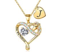 STORUP Cadeau licorne pour filles, plaqué or 14 carats avec pendentif en forme de cœur coloré en oxyde de zirconium pour filles et femmes, Plaqué or, Zircone cubique