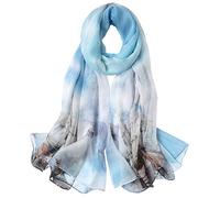 STORY OF SHANGHAI Femme Foulard 100% Soie Imprime Floral Grande Echarpe Châle Ultra-Léger Respirant Elégant 175 * 110CM,Bleu