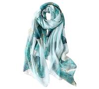 STORY OF SHANGHAI Femme Foulard 100% Soie Imprime Floral Grande Echarpe Châle Ultra-Léger Respirant Elégant New 175 * 110CM,Vert Feuille de Ginkgo