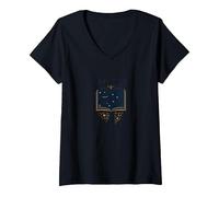 Story Teller Livre Magique Littéraire T-Shirt avec Col en V, Femme, Noir, S