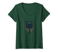 Story Teller Livre Magique Littéraire T-Shirt avec Col en V, Femme, Vert Forêt, S