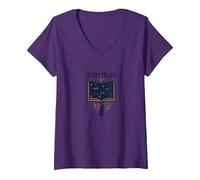 Story Teller Livre Magique Littéraire T-Shirt avec Col en V, Femme, Violet, S
