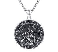 StoryEtain Médaille patron en argent sterling 925 avec amulette de protection pour homme (chaîne rolo de 2,5 mm + 5,1 cm), Argent sterling