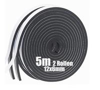 Storystore Joint Isolant pour Portes Fenêtres, Joint Adhésif en Mousse Caoutchouc, 12mm de Large x 6mm d'Épaisseurs x 5m de Long,2 rouleaux, Isolation Phonique et Thermique, Anti-Collision, Noir