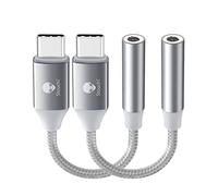 Stouchi Adaptateur USB C Jack de Casque 3,5mm, écouteurs Audio Numérique Type C vers Aux,Clé Audio,Puce DAC Haute Résolution,Compatible avec Samsung Galaxy S23 Ultra S22+,Pixel 7,Argent Paquet de 2