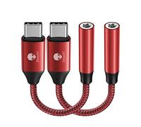 Stouchi Adaptateur USB C Jack de Casque 3,5mm, écouteurs Audio Numérique Type C vers Aux,Clé Audio,Puce DAC Haute Résolution,Compatible avec Samsung Galaxy S23 Ultra S22+,Pixel 7,Rouge Paquet de 2