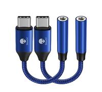 Stouchi Adaptateur USB C Jack de Casque 3,5mm, écouteurs Audio Numérique Type C vers Aux,Clé Audio,Puce DAC Haute Résolution,Compatible avec Samsung Galaxy S23 Ultra S22+,Pixel 7,Bleu Paquet de 2