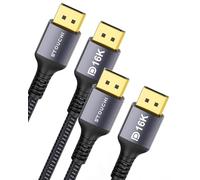 Stouchi Lot de 2 câbles DisplayPort 2.1 3M DP 2.1 Résolutions 16K@60Hz,10K@60Hz,8K@120Hz,4K@240Hz/165 Hz/144Hz Bande passante de 80Gbit/s HDR,HDCP 2.2,DSC 1.2a Compatible FreeSync,G-Sync