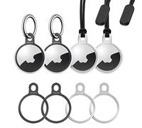 Stouchi Lot de 4 étuis porte-clé Air-Tag en acier inoxydable avec deux porte-clés et deux sangles Installation simple Design fin pour Air-Tags Trouver des clés Air Tags Accessoires