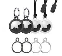 Stouchi Lot de 4 porte-clés Airtag avec coque en TPU, en acier inoxydable Air Tag - Résistant aux rayures - Design minimaliste - Compatible avec les AirTags 2021 pour clés, sac, bagages