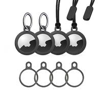 Stouchi Lot de 4 Porte-clés Airtag avec Coque en TPU, en Acier Inoxydable Air Tag - Résistant aux Rayures - Design Minimaliste - Compatible avec Les AirTags 2021 pour clés, Sac, Bagages