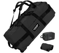 STOVER Sac de voyage à roulettes avec roulettes, sac de voyage durable + trousse de toilette, très résistant, pliable avec bretelles - À utiliser comme bagage ou sac à dos, noir, 80L
