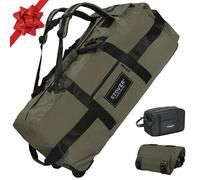 STOVER Sac de voyage à roulettes avec roulettes, sac de voyage durable + trousse de toilette, très résistant, pliable avec bretelles - À utiliser comme bagage ou sac à dos, vert, 80L
