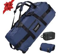 STOVER Sac de voyage à roulettes de 80 l avec roulettes, sac de voyage extra large et durable, robuste, pliable, avec bretelles - À utiliser comme bagage ou sac à dos pour homme/femme (bleu marine),