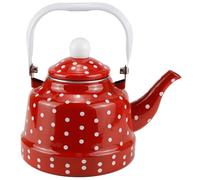 Stovetop Kettles Enamel Teawith Polka Dot Pattern, Teakettle with Foldable Steel Handle,No Whistling(Red,1.7L)