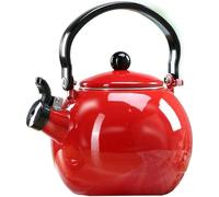 Stovetop Kettles Whistling Retro Enamel Teafor Stove Top - 2L Teapot in Red/White for Home,Dorm,& Coffee (Red)