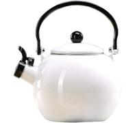 Stovetop Kettles Whistling Retro Enamel Teafor Stove Top - 2L Teapot in Red/White for Home,Dorm,& Coffee (White)