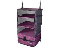 Grand Fusion Housewares Stow-N-Go Organiseur de bagages et de voyage, essentiels de voyage, cubes d'emballage suspendus avec étagères suspendues et compartiment de rangement à linge, bordeaux