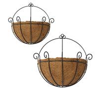 STOYRB Lot de 2 paniers de fleurs en fer à suspendre au mur avec doublure en fibre de coco pour terrasse, pelouse, jardin
