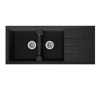 STRADOUR Evier cuisine a encastrer 2 bacs 1 égouttoir Aloa Résine 116 50 cm Noir Noir G