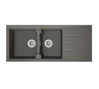 STRADOUR Evier cuisine a encastrer 2 bacs + 1 égouttoir Aloa - Résine - 116 x 50 cm - Gris béton