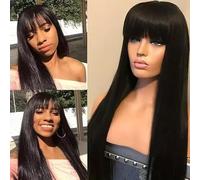 Straight Glueless wig For Women Human Hair 150% Density With Bangs Lace Front Wig Ready To Go For Silky Bone Straight Look 20 Inch