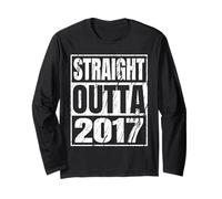 Straight Outta 2017 Classic Years Birth of Birthday Vintage Manche Longue