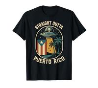 Straight Outta Puerto Rico Fun Drapeau OVNI Volant et Palmier T-Shirt