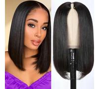 Straight Short Bob Wig V Part Wig Human Hair Upgrade U Part Wig Human Hair 180% Density Cheveux Humain Perruque Courte Perruque Bresilienne Brazilian Remy Hair Clip in Wig 14INCH